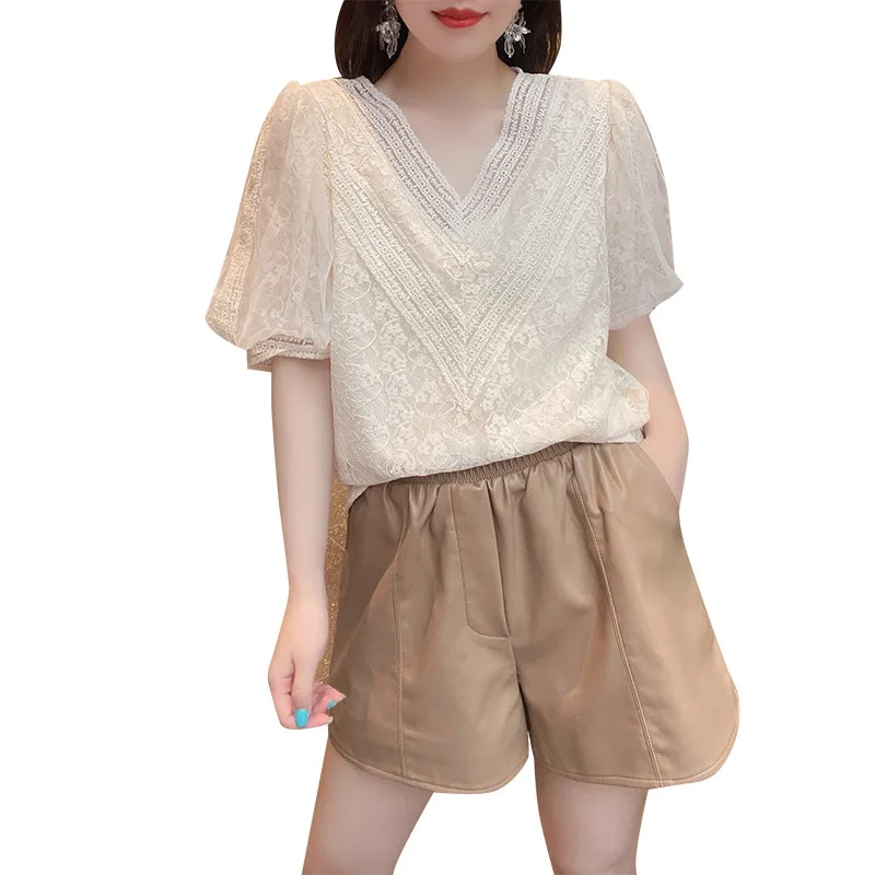 

2021 Promotion Non Real Net Red Picture V-neck Lace Chiffon Shirt Dropshipping Womens Winter Sweaters Cropped Sweater