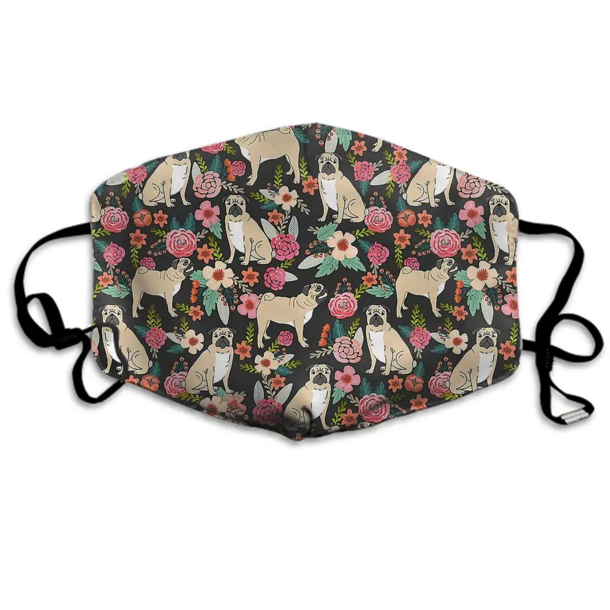 

Двухслойная Пылезащитная маска, мягкая маска для лица с изображением мопса и цветов для взрослых и подростков