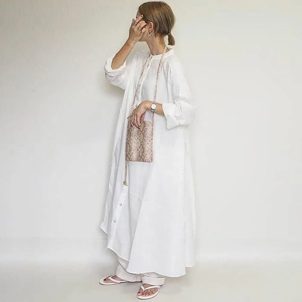 2020 осеннее длинное платье рубашка солнцезащитное большого размера белая с
