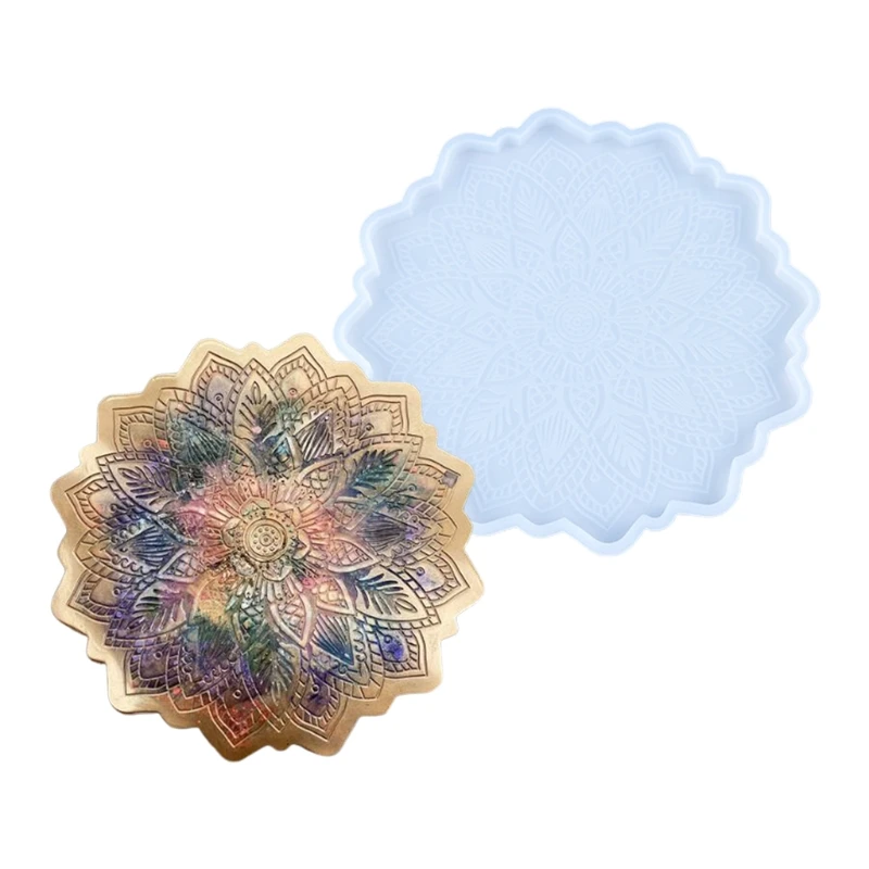 

5 Pcs Crystal Epoxy Resin Mold Datura Flowers Tray Cup Mat Coaste Silicone Mould 85LF