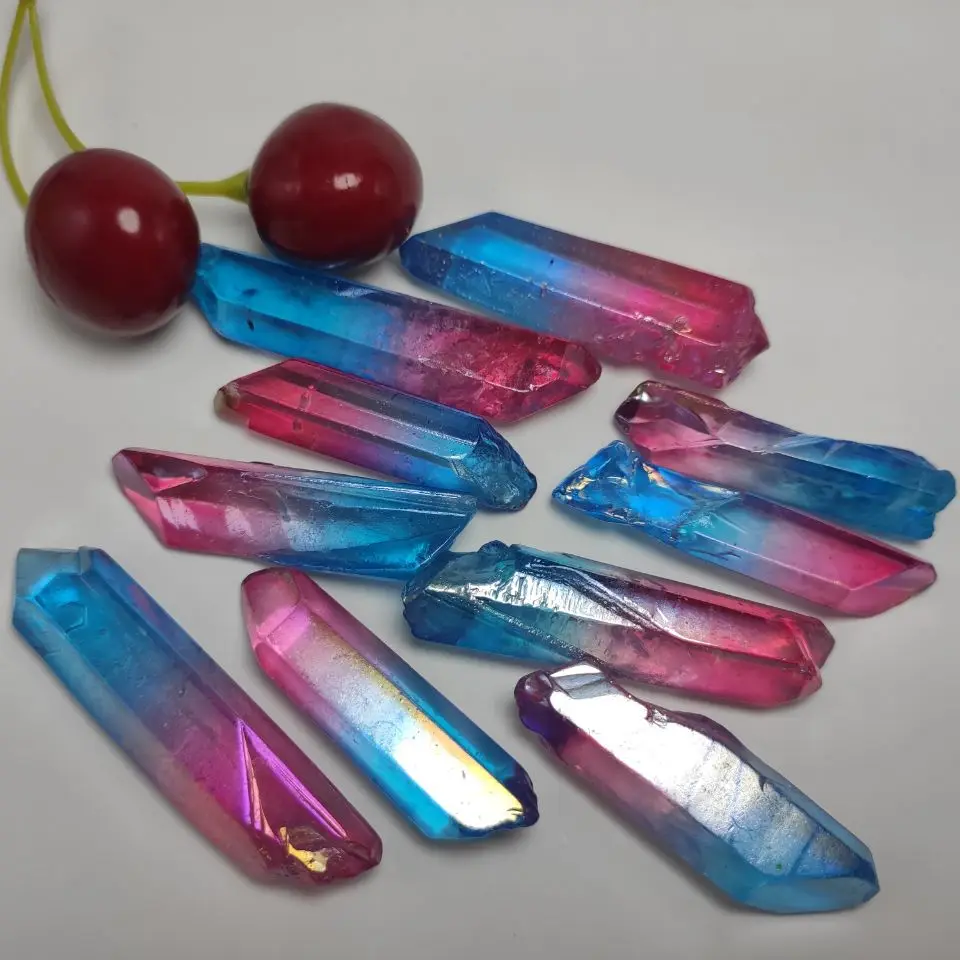 

50g Electroplated Blue and Pink Titanium Aura Lemurian Crystal Wand Point Healing Crystal Stone Natural Stones and Minerals