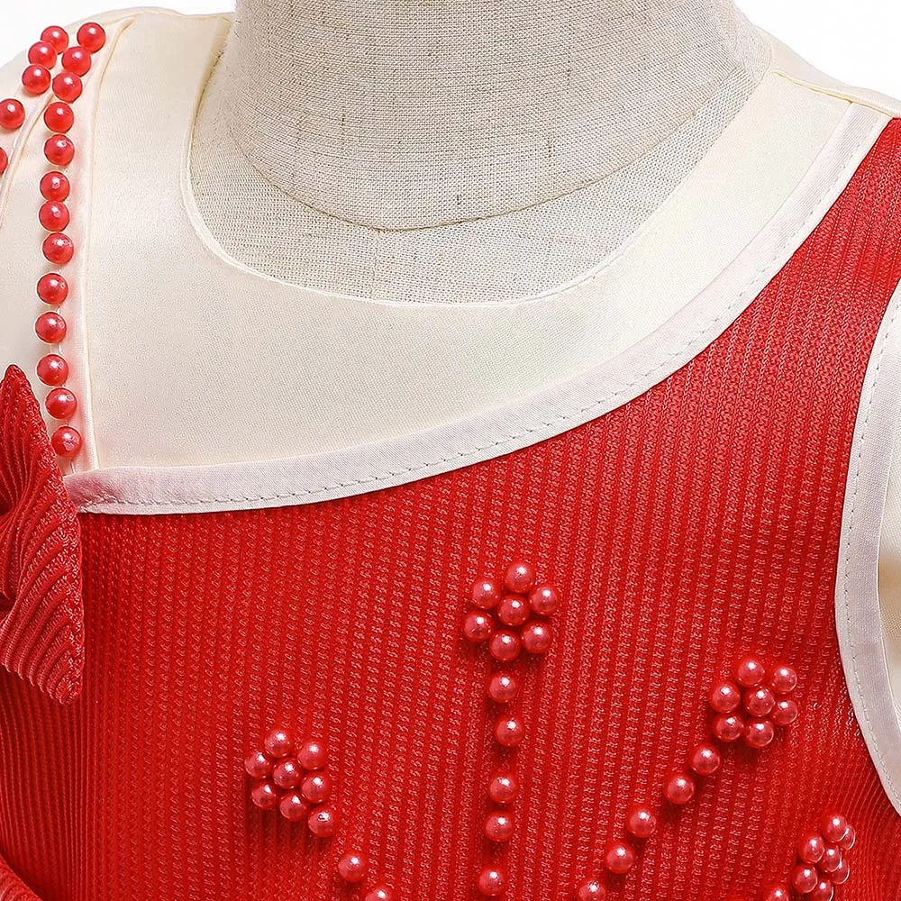 

Flower Girls Dresses Illusion Sleeveless Tulle Lace O-Neck Embroidery Pearls Knee-Length Appliques Kids Party Princess Gown F476