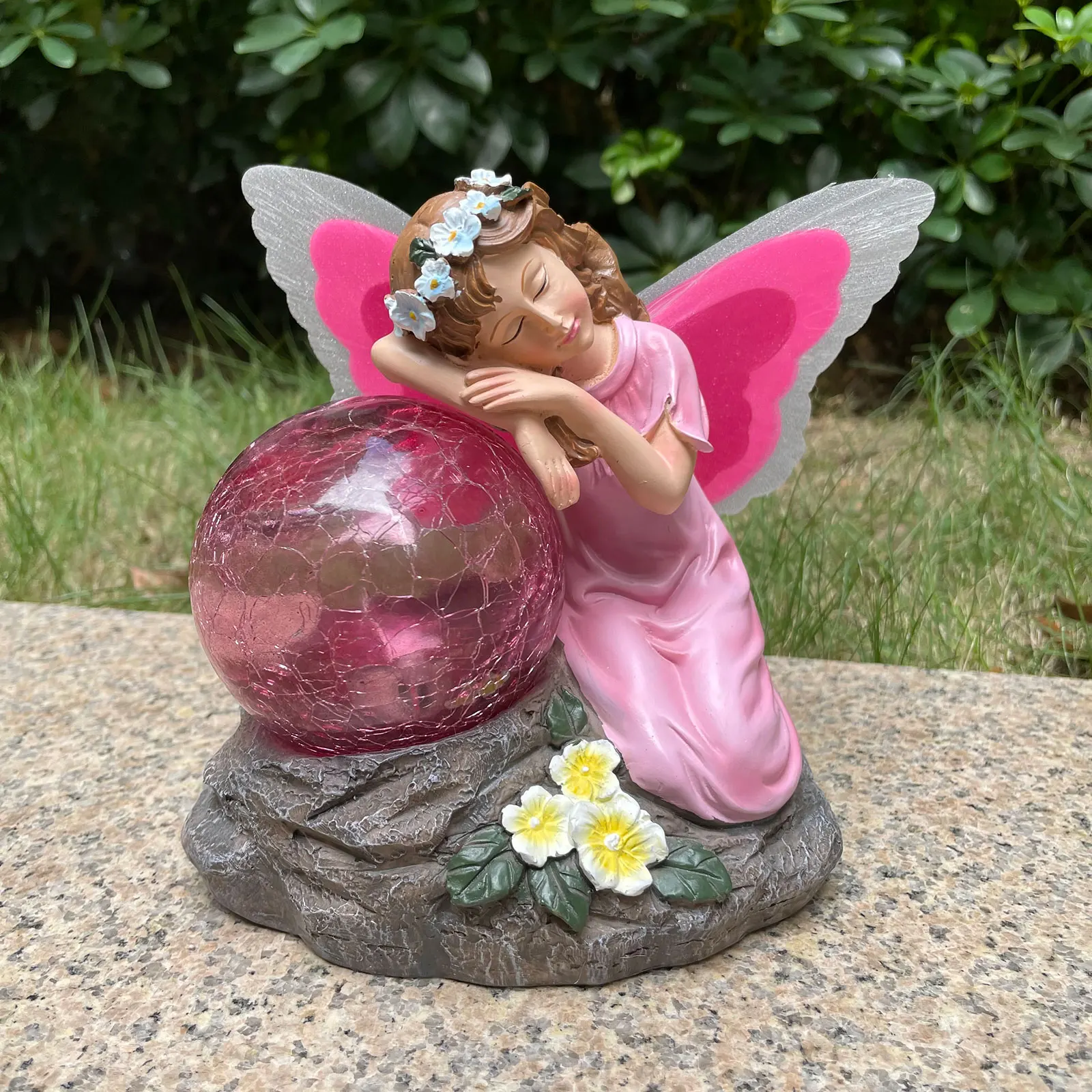 

Garden Fairy Statue Waterproof Outdoor Resin Fairy Angel Butterfly Wings Sculpture with Solar Powered Lights Lawn Yard Decor