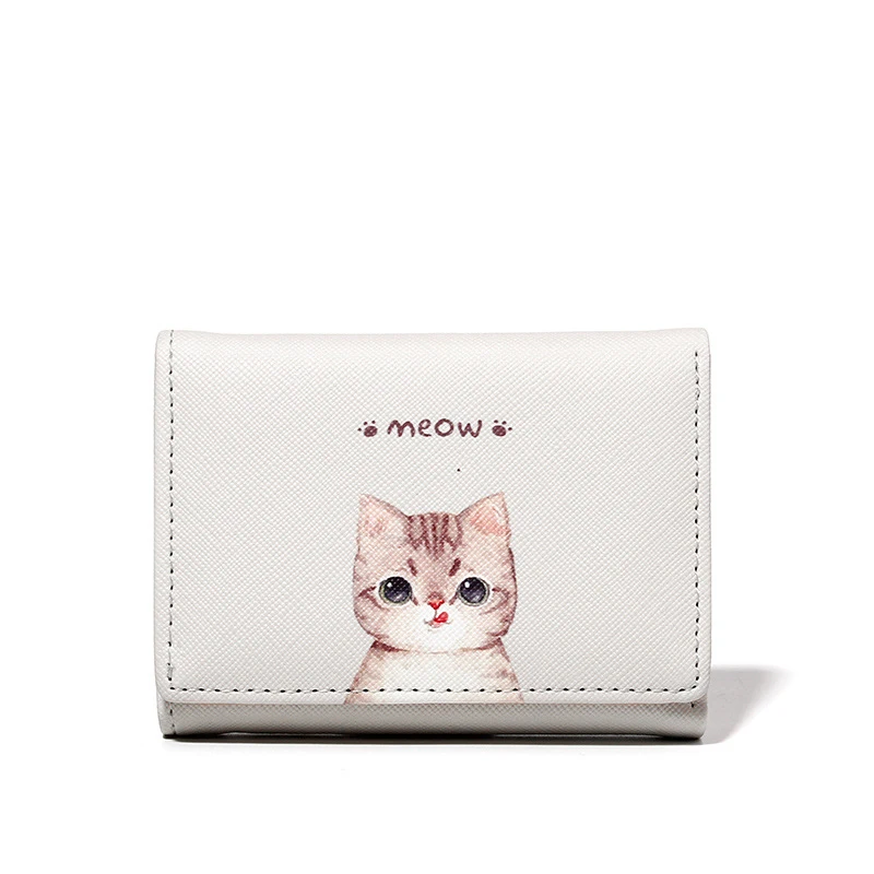 Милый мини женский кошелек с кошкой, Женский кошелек, кошельки, кошельки, сумки для денег, женские кожаные маленькие кошельки, кошелек, Женский держатель для карт - Цвет: Серый