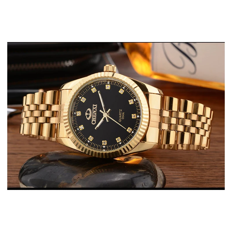 CHENXI Watches for Women &amp Men Analog Wristwatch Luxury Couple Watch Golden Stainless Steel Rolex Diament Gold | Наручные часы