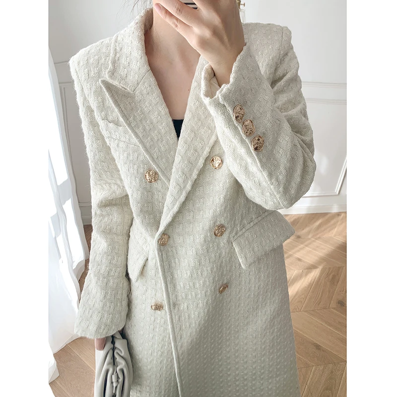 

Woollen Coat Women's Middle Long New Korean Spring Dress High-grade Tweed Suit Collar Temperament Thin Tweed Coat