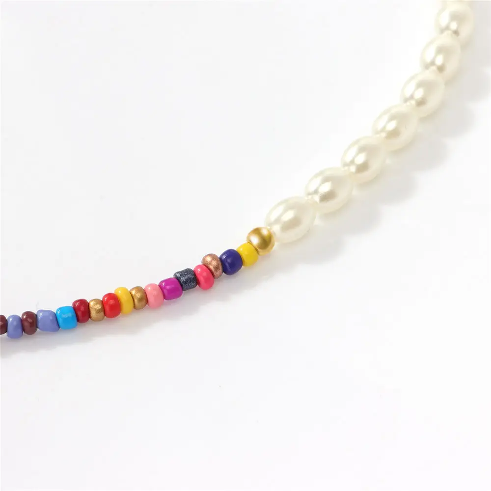Ожерелье-чокер ручной работы с жемчугом разноцветные бусины богемный ошейник