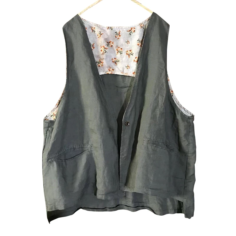 Женский винтажный льняной жилет Johnature повседневный без рукавов с v-образным