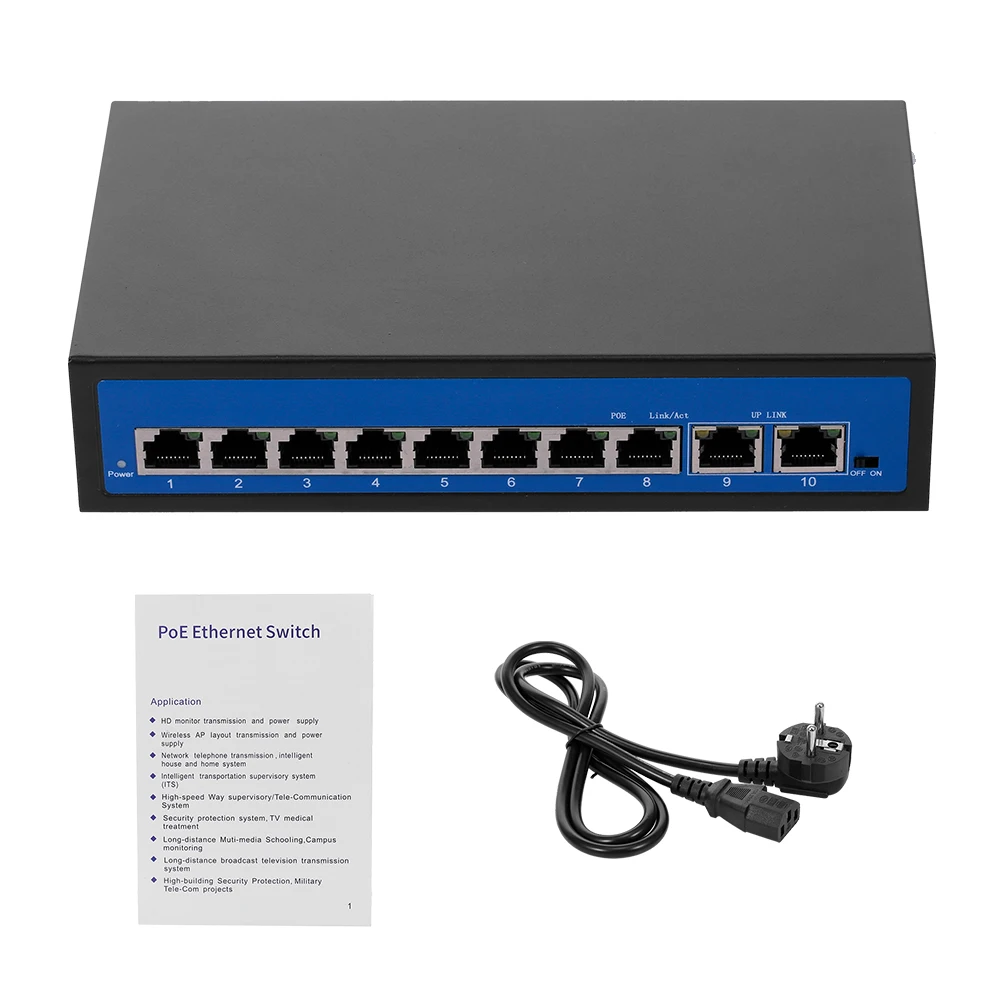 8+2 PoE Switch POE 8 Ethernet Port 2 Uplink 2.0Gbps for IP Camera Wireless Plug and play | Компьютеры и офис