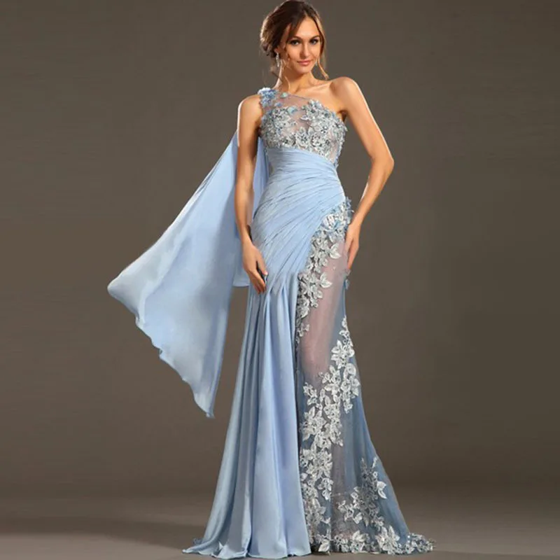 

Robe De Soiree Granda Taille Unique Design One-Shoulder With Elegant Appliques Pleat Women Abendkleider Formal Evening Dresses