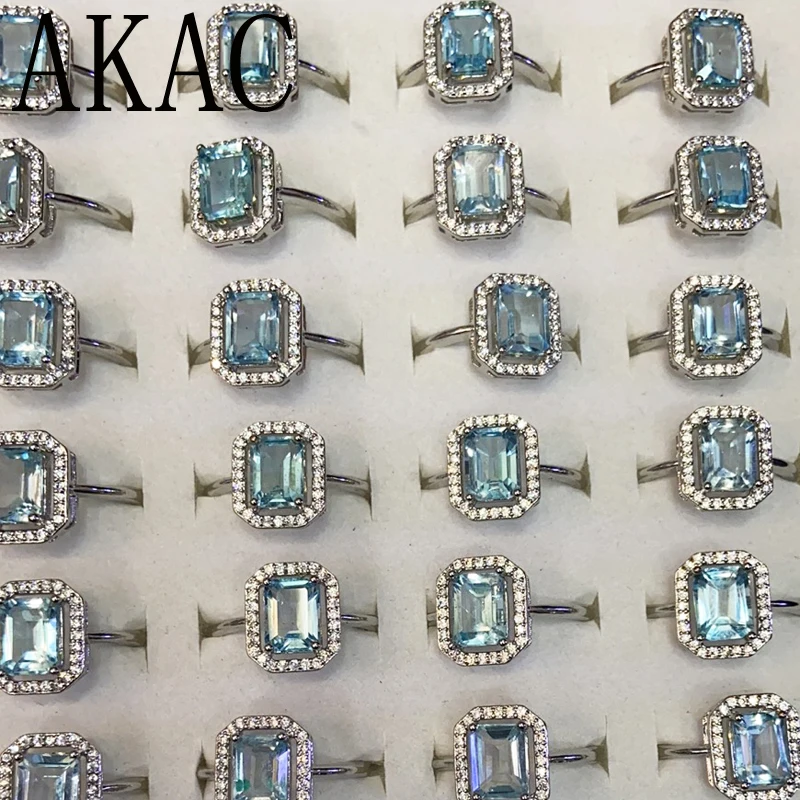 

100rings AKAC approx6*8mm natural topaz cube shape white copper adjustable ring for women men send randomly wholesale