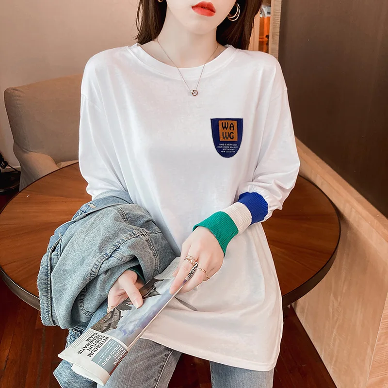 

Fashion Women's Loose Plus Size T-shirt Round Neck Solid Color Long Sleeve Oversized T-shirt Crop Top Women Clothing Donsignet
