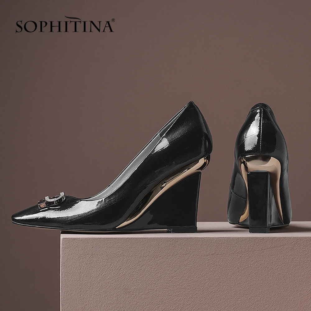 Женские офисные туфли лодочки SOPHITINA элегантные на танкетке с геометрическим