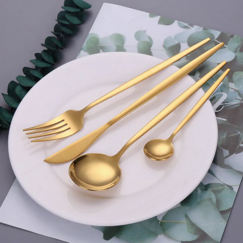 Gold Cutlery Dinner Set Stainless Steel Tableware Kitchen Dinnerware Spoon Fork Knife Golden | Дом и сад
