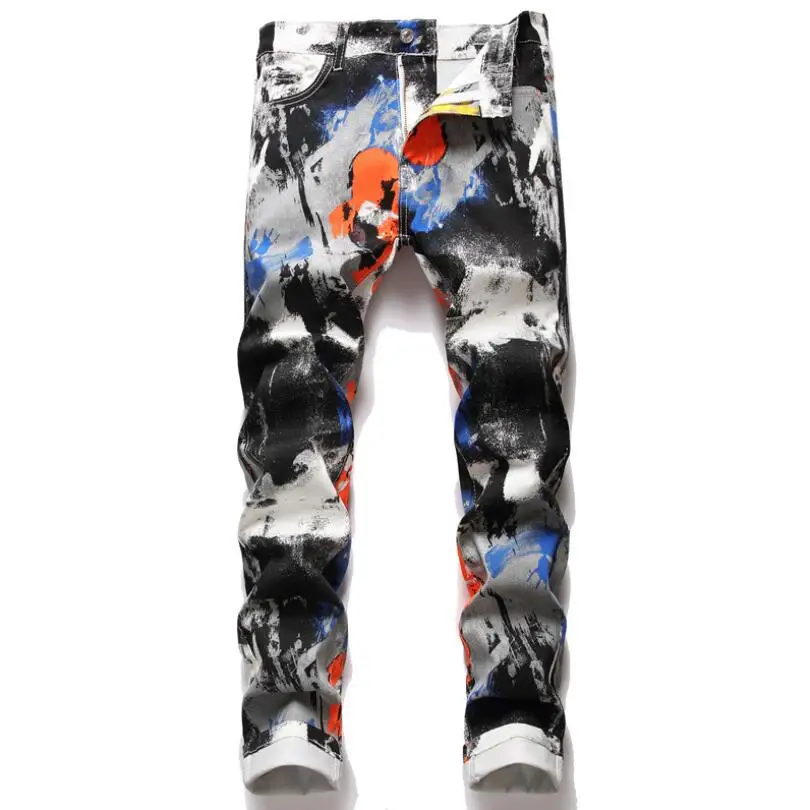 

Men's Colored Painted Digital Printed Jeans Fashion Slim Stretch Denim Pants Trendy Man Casual Trousers w2069