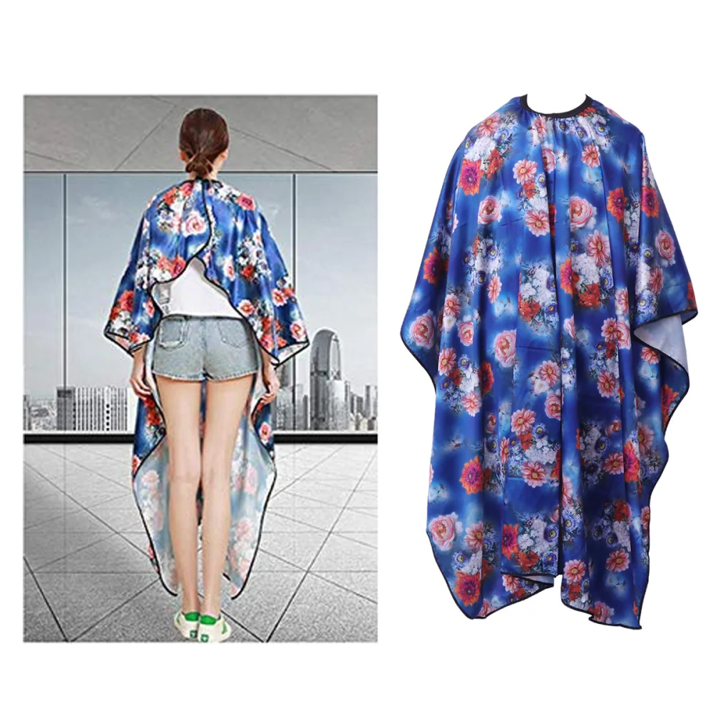 

1pc XL Waterproof Haircut Cape Printing Flower Pattern Elastic Hair Stylist Apron for Barber Hair Cutting (Pattern 2)