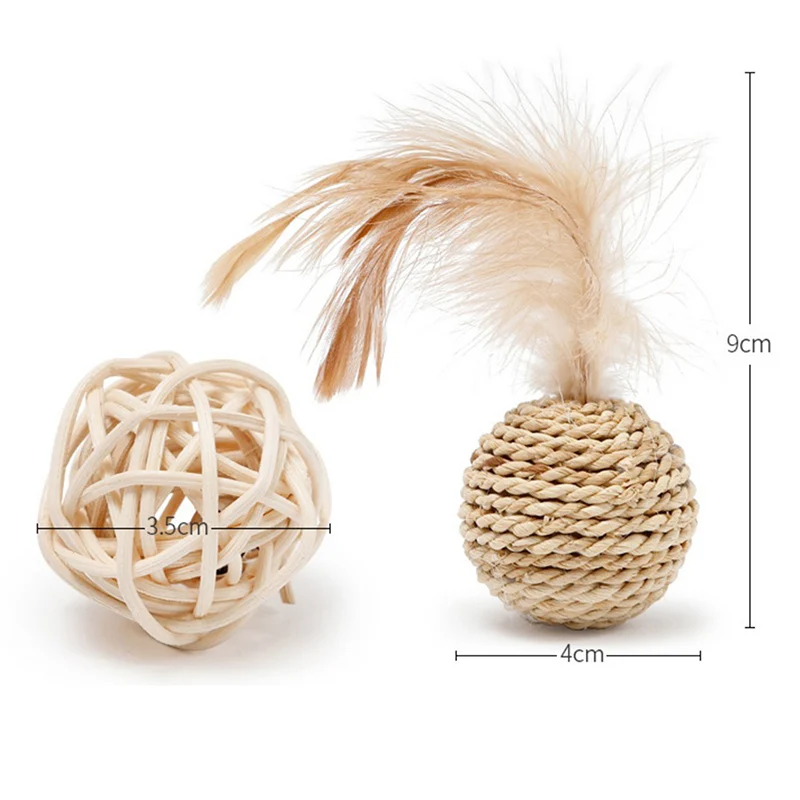 

2x Pet cat toys rattan bell ball pet toy cat feather toy woven sepak takraw toys Training Cleaning Toys