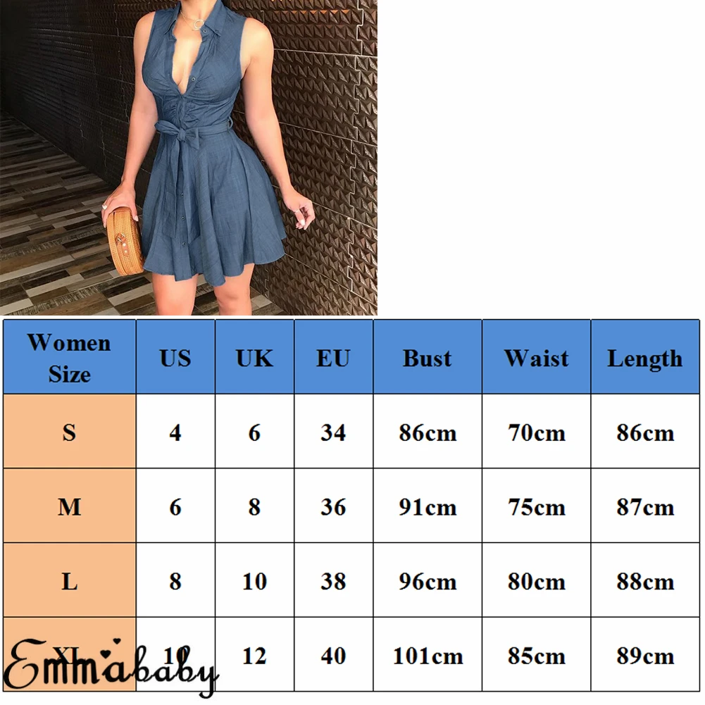 

Womens Dress Sexy Large V Neck Sleeveless Club Party Denim Jeans Bandage Bodycon Mini Dress