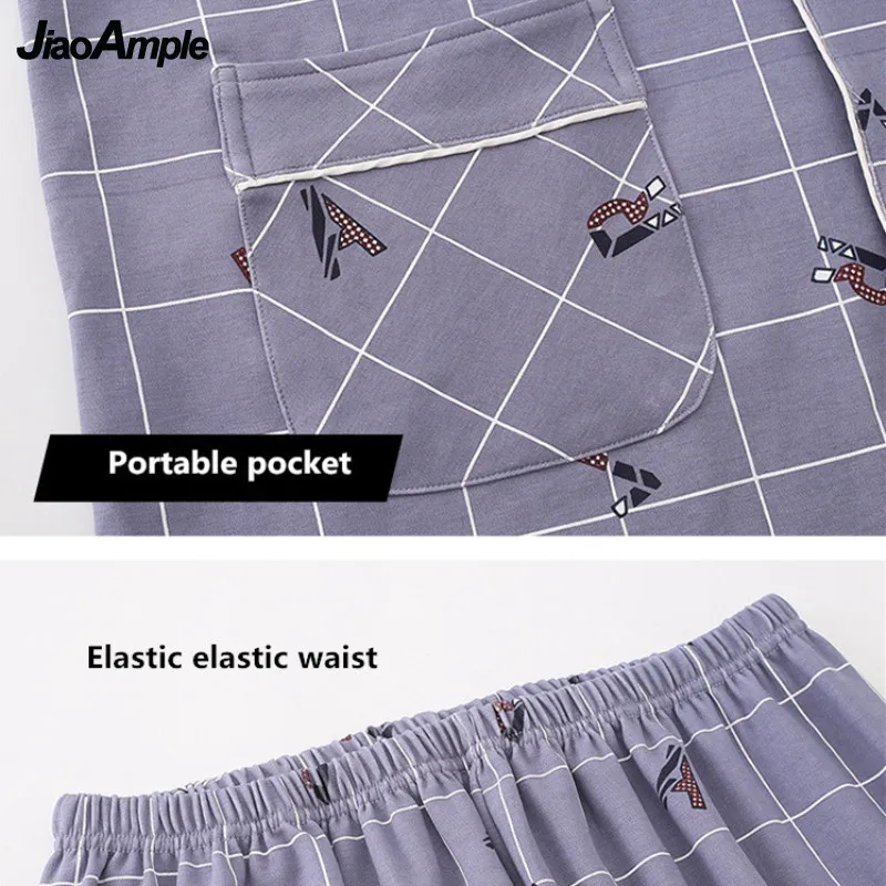 Men's Pajamas Spring Autumn Cotton Long-sleeved Trousers Pijamas Two-piece 2021 New Cardigan Lapel Loose Sleepwear Homewar Set