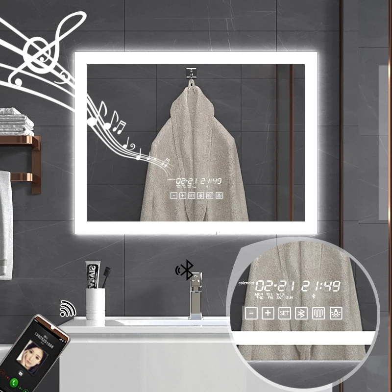 

Wall-mounted Smart Mirror LED Bathroom Mirror Explosion proof Anti-fog Bathroom Makeup Mirror Bluetooth-compatible speaker