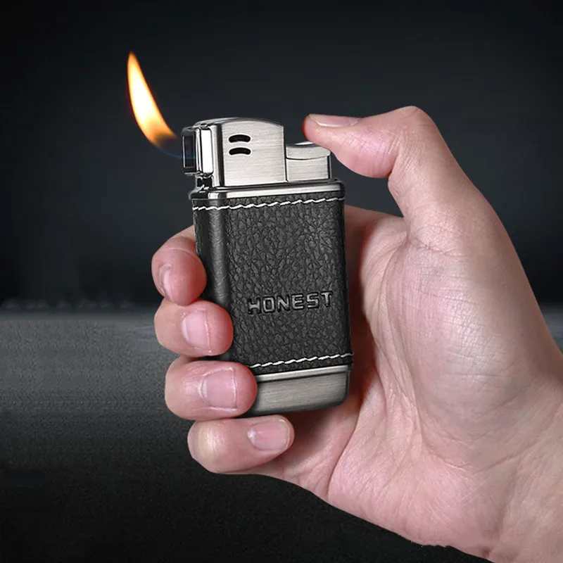 

Inflatable Lighter Oblique Fire Design Lighter Leather Metal Lighter Tobacco Pipes Cigarette Smoking Accessories Gadgets For Men