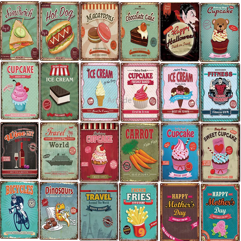 Металлический плакат кекс хот дог ретро велосипед металлические жестяные знаки
