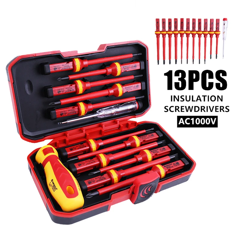

8/13Pcs Insulated Screwdriver Set 1000V Magnetic Slotted Phillips Screw Driver Bits Kit With Tester Pen Electricians Hand Tools