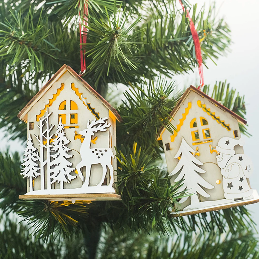 Рождественский Деревянный 3D дом Светодиодная лампа подвесная подвеска