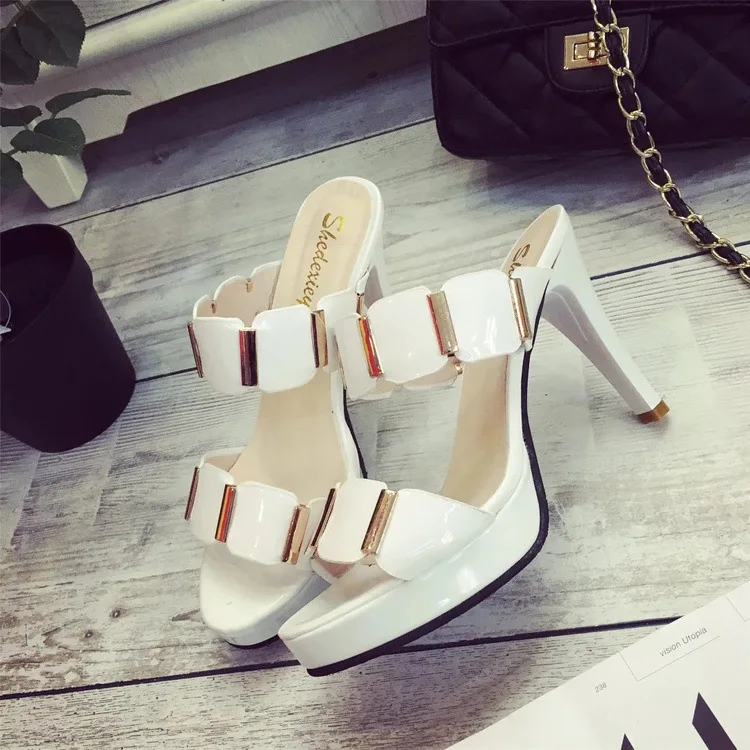 

Med High-Heeled Shoes Lady Ladies' Slippers Rivet Slipers Women Soft 2021 Thin PU Basic Slides Casual Fabric Metal Decoration Sc