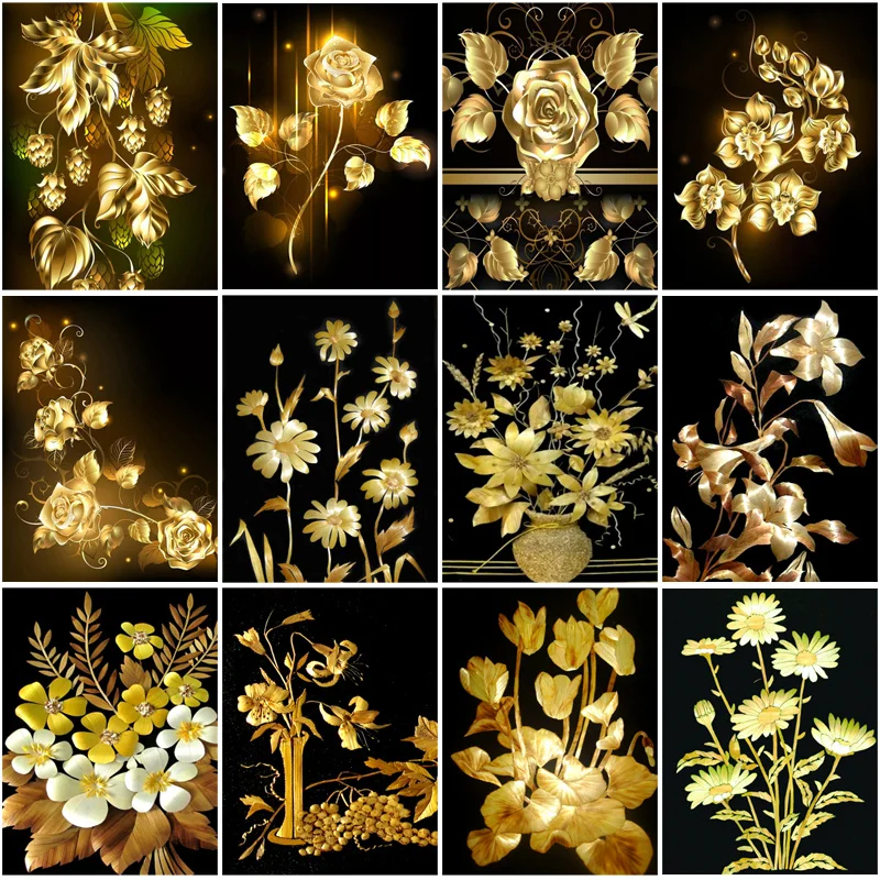 

Diamond Painting Embroidery Gold Leaf Flower Full Diamond Diy 5D Cross Stitch Picture Rhinestone Art Decorative Painting