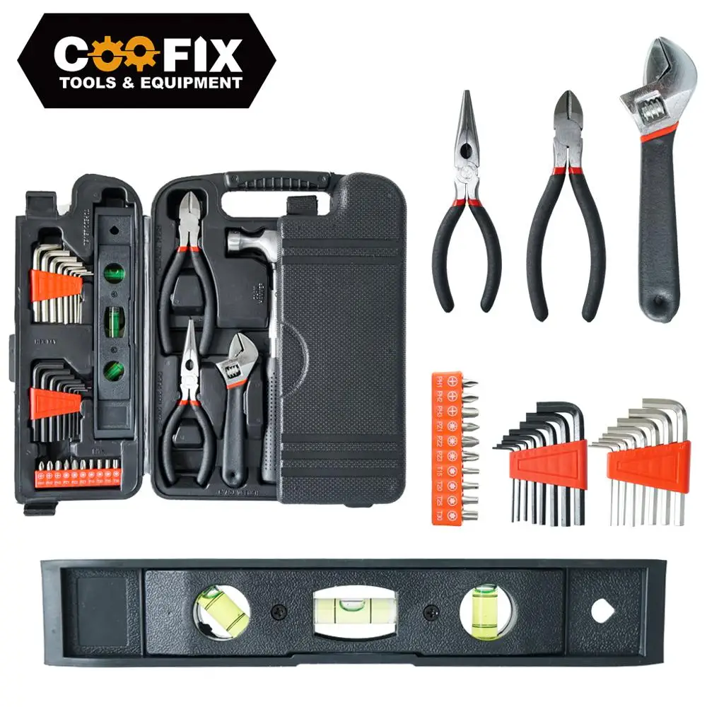 COOFIX 130PCS Hand Tool Set General Household Repair Hand Tool Kit with Plastic Toolbox Electrician Wire Cutter Set