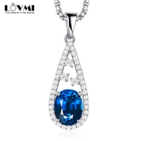 slovmi elegant 925 silver women necklace oval sapphire gemstones water drop zircon pendant for wedding party jewelry wholesale