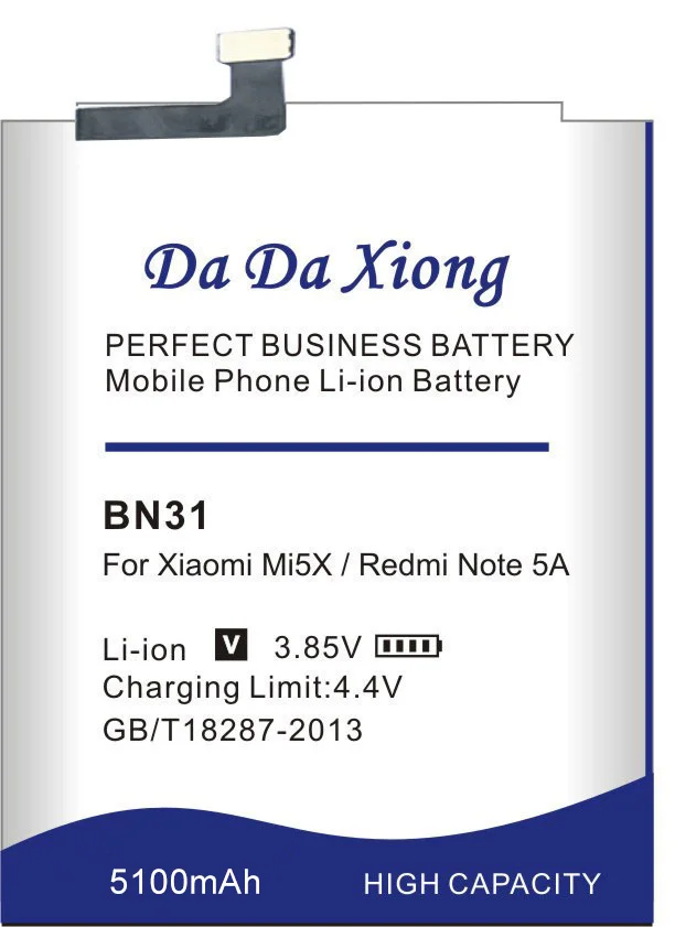 Da Xiong аккумулятор для телефона BN31 для Xiaomi mi 5X mi 5X/Red mi Note 5A/Note 5A Pro 5100 мАч Сменные Аккумуляторы