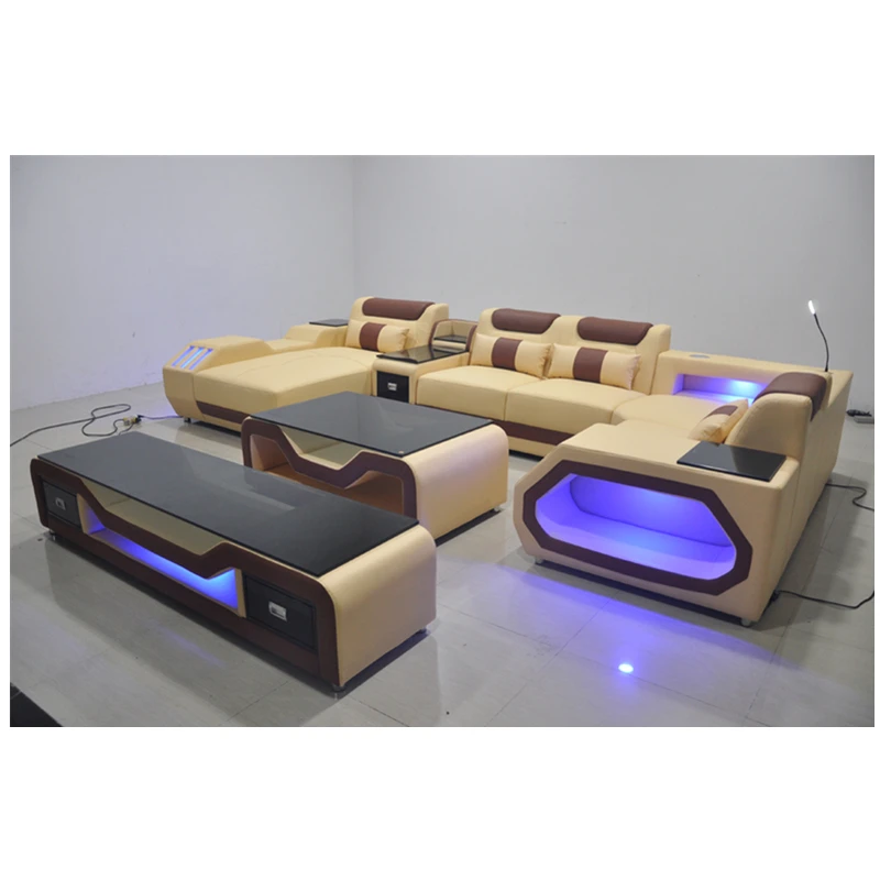 Top real leather Wholesale living room furniture cheap corner sofa set 5 6 7 seater sectional with Led light | Мебель