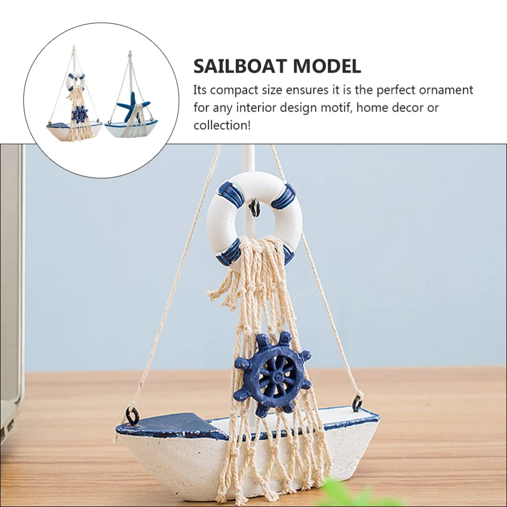 

2pcs Beach Nautical Design Mini Sailboat Creative Boat Model Decorative Ornament