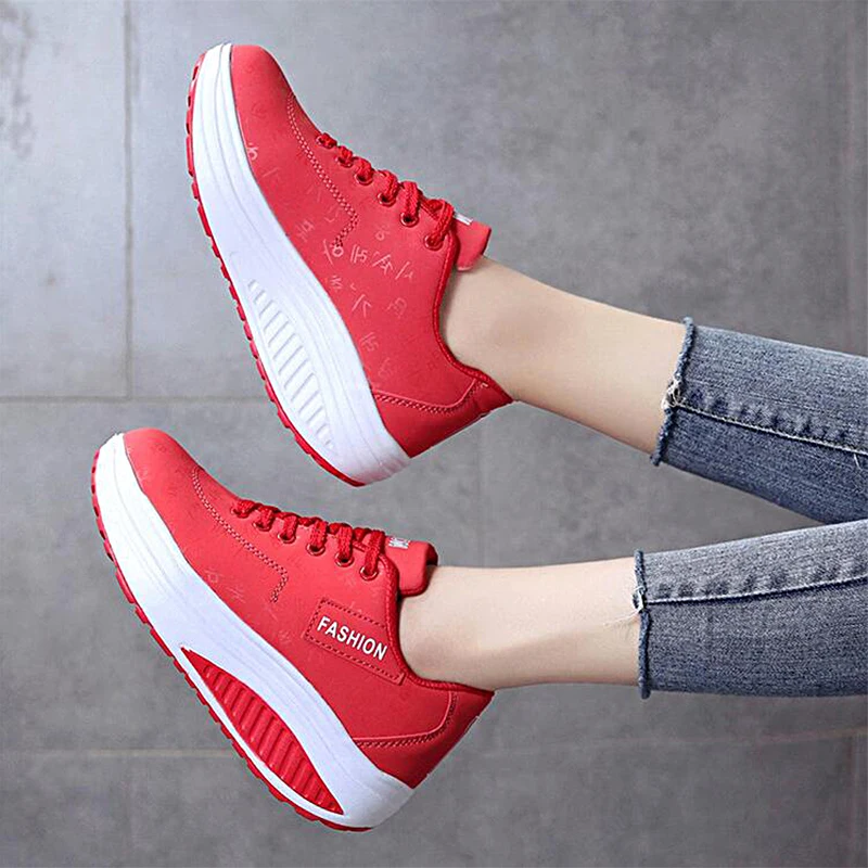 Women's Vulcanize Shoes Fashion Women Sneakers PU Printed Upper Platform Casual Shoes Lightweight Walking Footwear