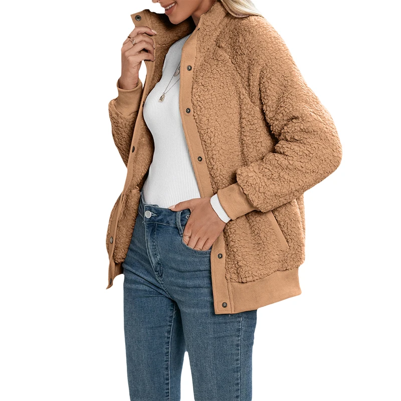 

IMCUTE lamb velvet double-sided plush cardigan jacket winter warm women's high-necked single-breasted long-sleeved casual jacket