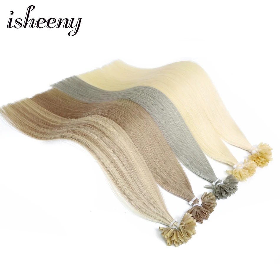 Isheeny 1" 18" 2" Remy fusion волосы для наращивания прямые 25 прядей для ногтей u-образные человеческие волосы 11 цветов
