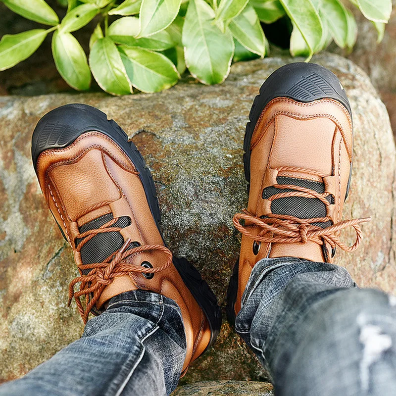 Men's Hiking Shoes Tactical Boots Genuine Leather Men Sport Outdoor Breathable Sneaker Mountain Hunting | Спорт и развлечения