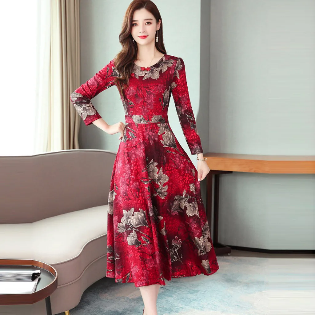 Женское винтажное платье с длинным рукавом Feamle повседневное свободное