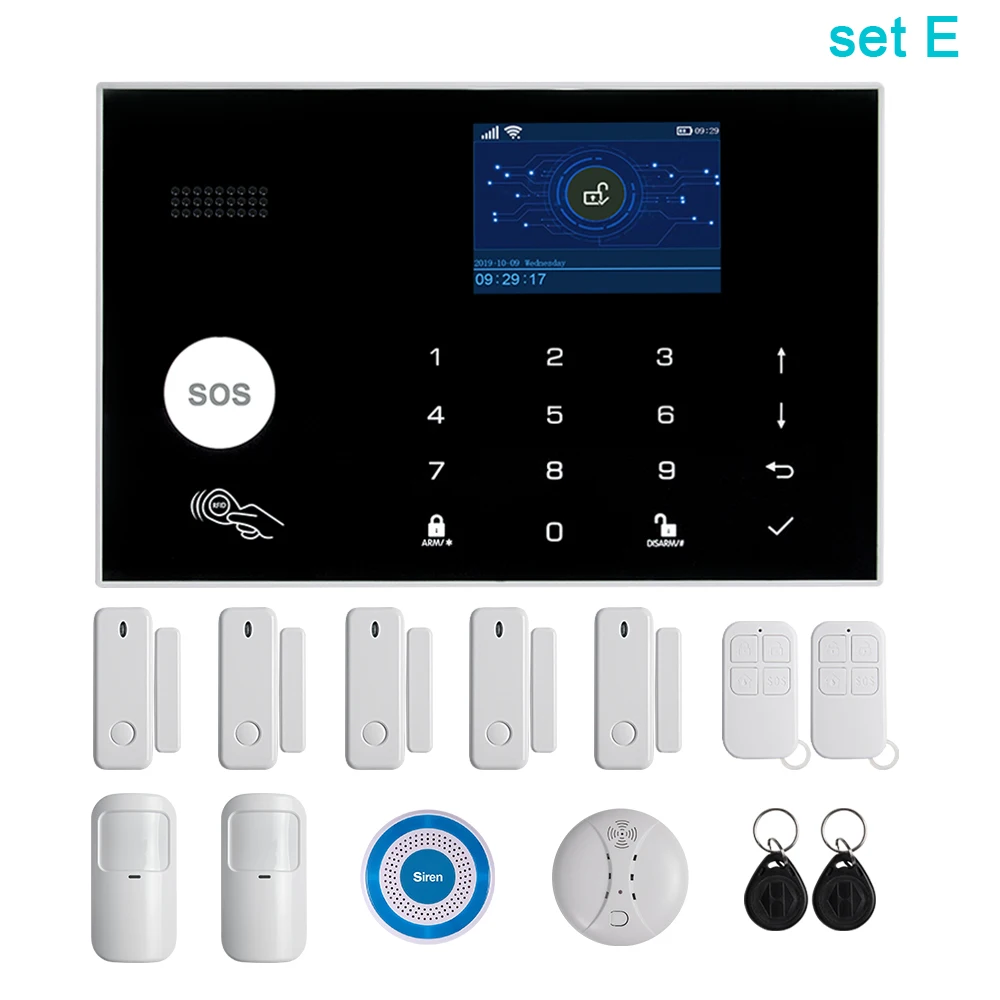 Awaywar Tuya 433 МГц Беспроводная wifi GSM RFID система охранной сигнализации комплект приложение дистанционное управление охранный умный дом PIR дверной детектор - Цвет: Set E