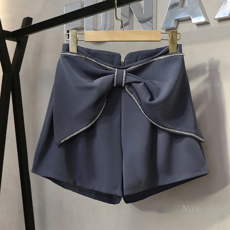

Shorts for Women 2021 Summer New Fashion Exquisite Rhinestone Bow Slimming High Waist Wide Leg Short Casual Trousers Femme