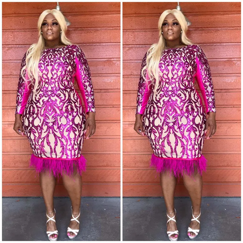 

Plus Size Dresses Women Elegant Long Sleeve Bodycon Pencil Work Office With Sequined Dress Ladies Oversized Clothes 4XL 5XL