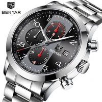 benyar mens watches top brand luxury chronograph clock men stainless steel quartz watches waterproof business wristwatch