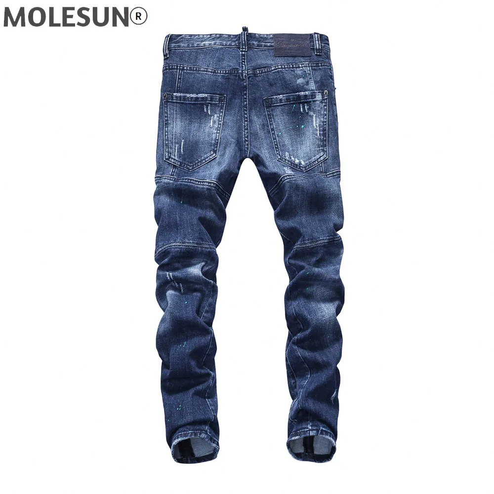 

European Style dsq brand mens slim elastic jeans Men straight denim trousers zipper Patchwork Slim blue hole jeans for men 7509