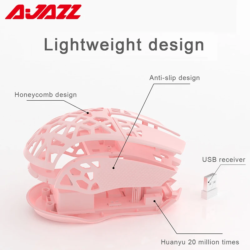 ajazz i339pro wireless gaming mouse 16000 dpi programmable mice 7 buttons lightweight hollow out 2 4g pink whtie mouse for gamer free global shipping