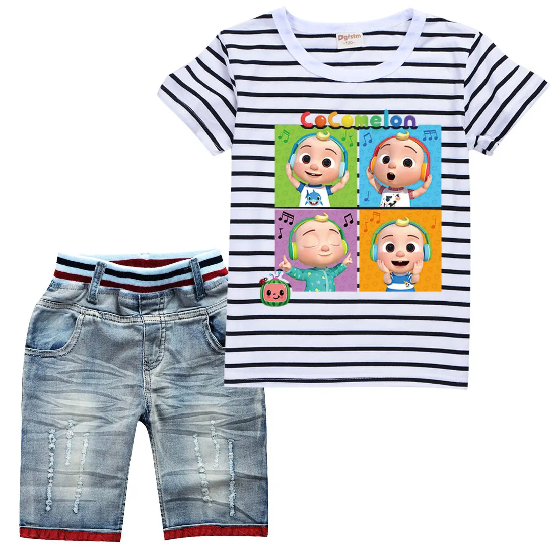 

Baby CocoMelon Song Clothes Kids Cotton Short Sleeves T Shirt Denim Shorts 2pcs Sets Toddler Girl Outfits Boys Cartoon SportWear