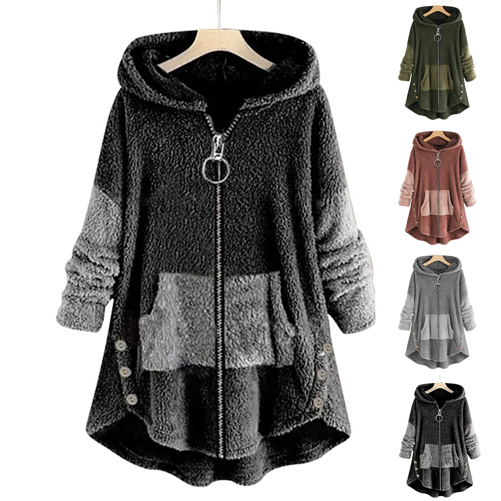 

Women Ladies Winter Warm Teddy Bear Coat Jacket Hooded Ziipper Outwear Tops Winter Warm Coat Tops Jacket Clothes