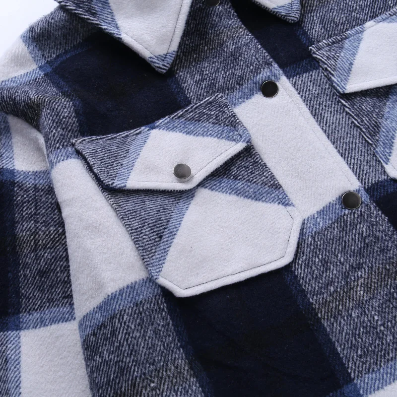 

LAISIYI Turn-down Collar Long Sleeve Thicken Plaid Shirt Buttons Pockets Retro Chic Shirts For Women Loose Winter Classic Outfit