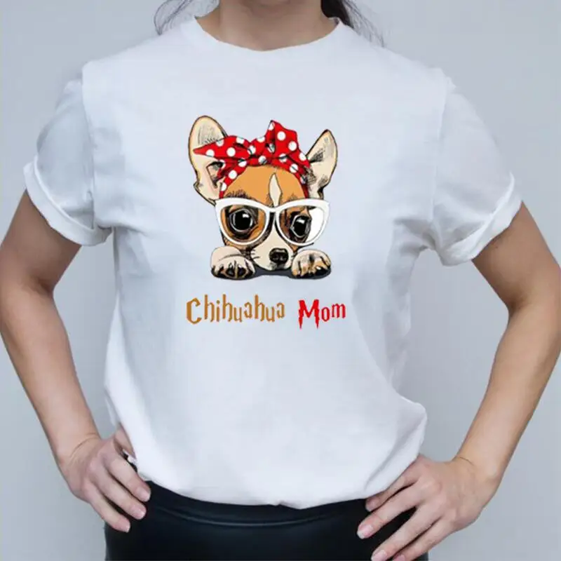 

Funny Chihuahua Mom Cartoon Print T Shirt Women Tops Summer Short Sleeve Fashion Tee Shirt Femme Cotton Casual Harajuku Shirt